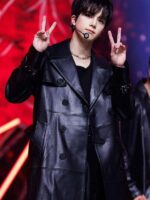 Younghoon The Boyz Black Leather Coat