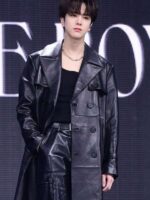 Younghoon The Boyz Black Trench Leather Coat