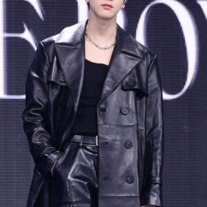 Younghoon The Boyz Black Trench Leather Coat