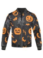 Halloween Pumpkins Printed Bomber Black Jacket