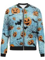 Pumpkins Halloween Printed Blue Bomber Jacket